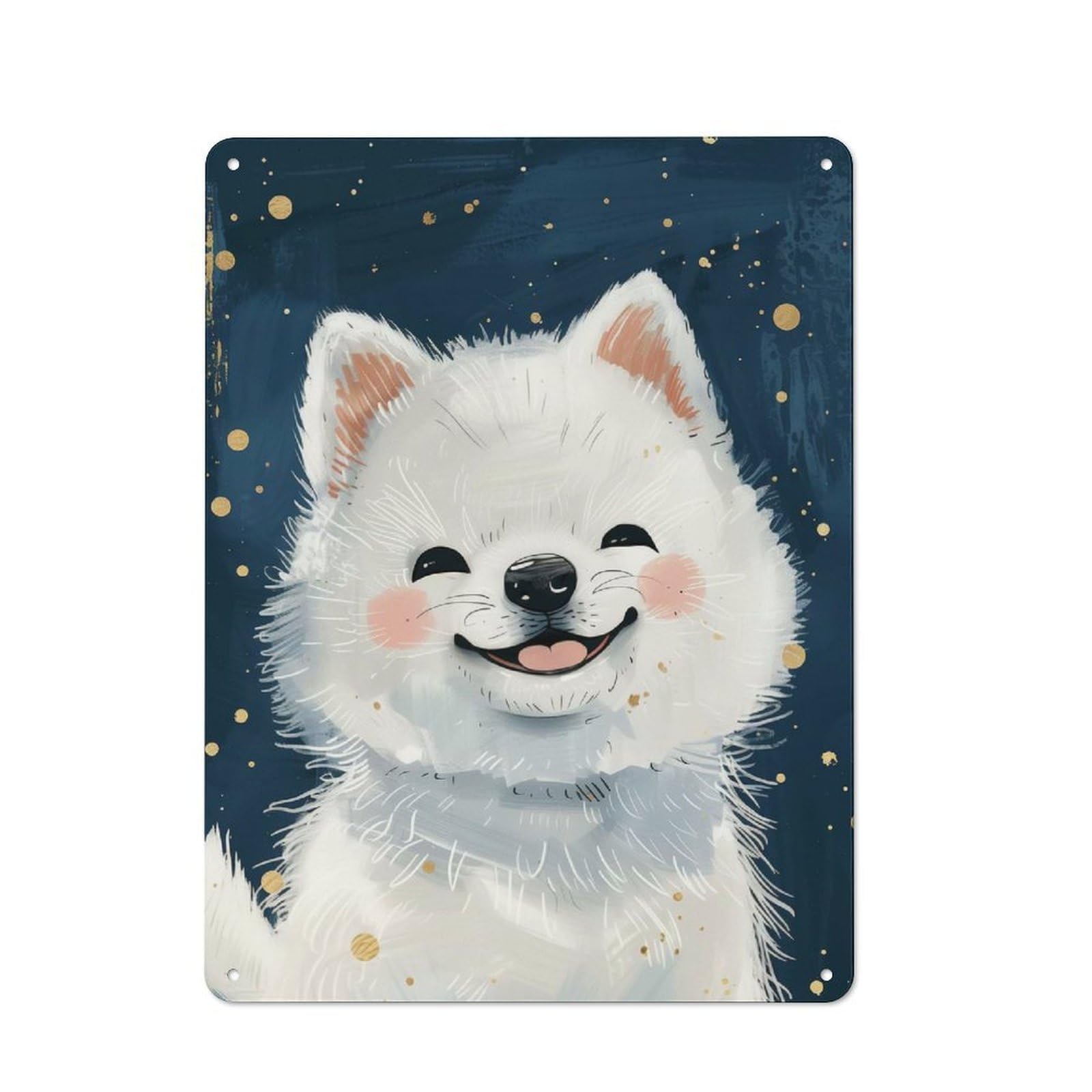Junmoney Cute White Baby Wolf Art Tin Wall Plaque 40X30cm With For Home Bar Wall, For Hosts Who Enjoy Retro Interiors