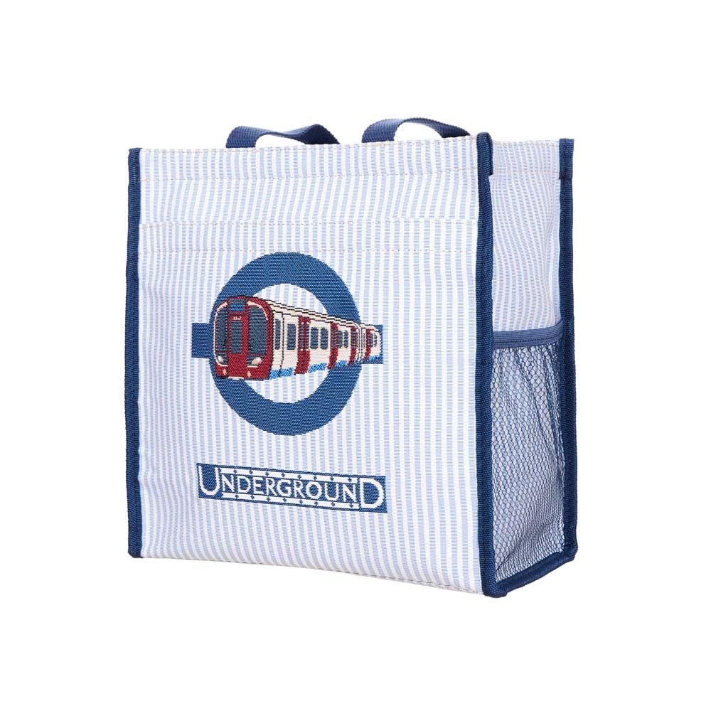 Signare Shopping Tote Bag with Zip, Mesh Bottle Pocket, TfL Tube in Motion