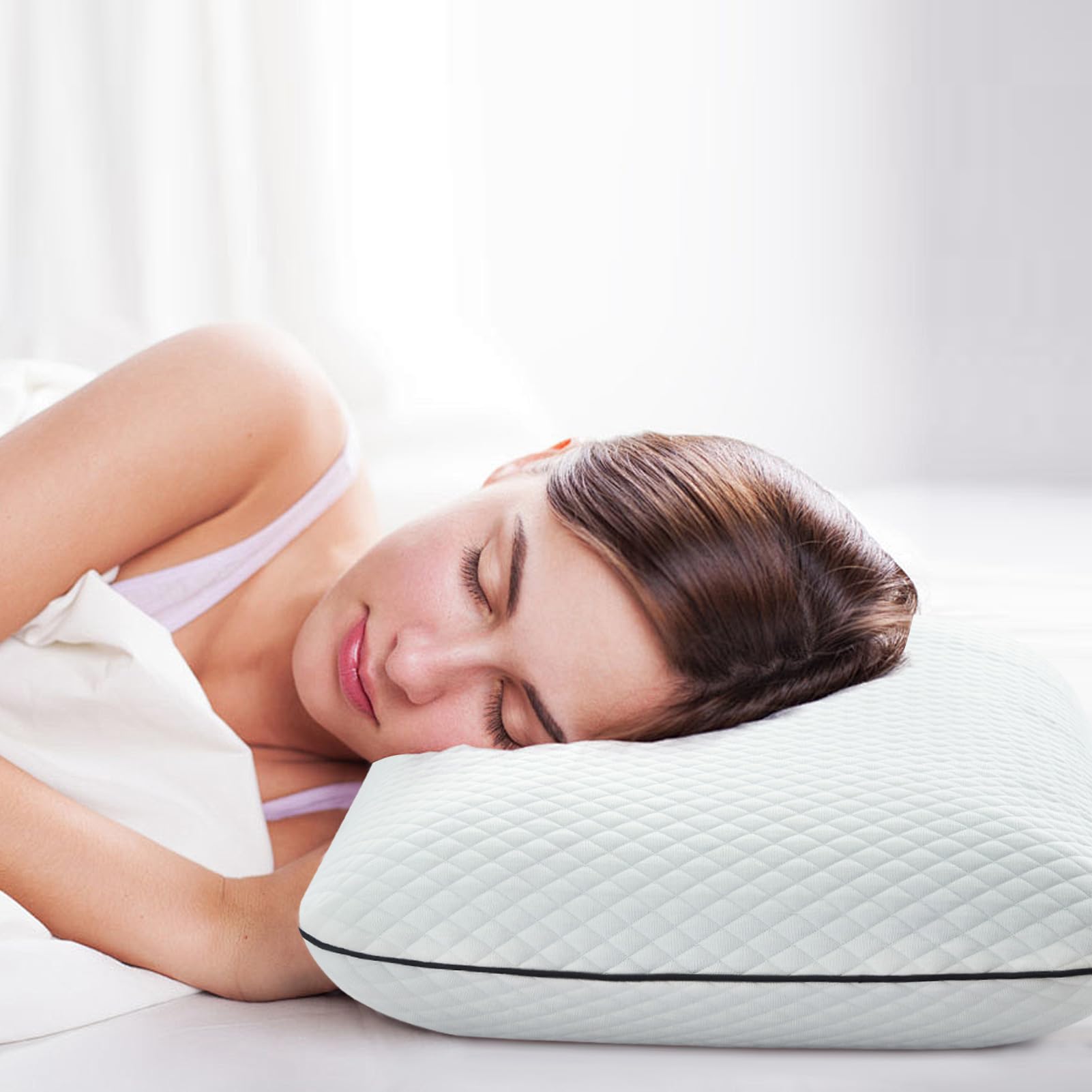 Almohada de espuma viscoelástica suave, almohada de gel para dormir, almohada de refrigeración ventilada y transpirable, certificación doble Oeko-TEX y CertiPUR-US, 60 x 36 x 13 cm (paquete de
