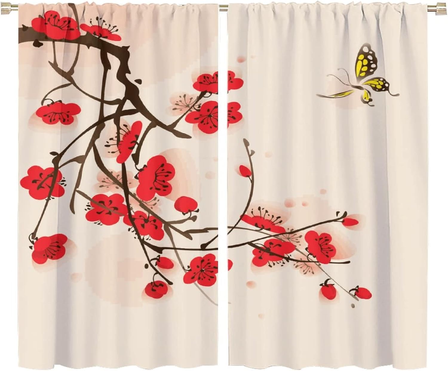 Cherry Blossom Curtain Oriental Traditional Ink Flower Plum