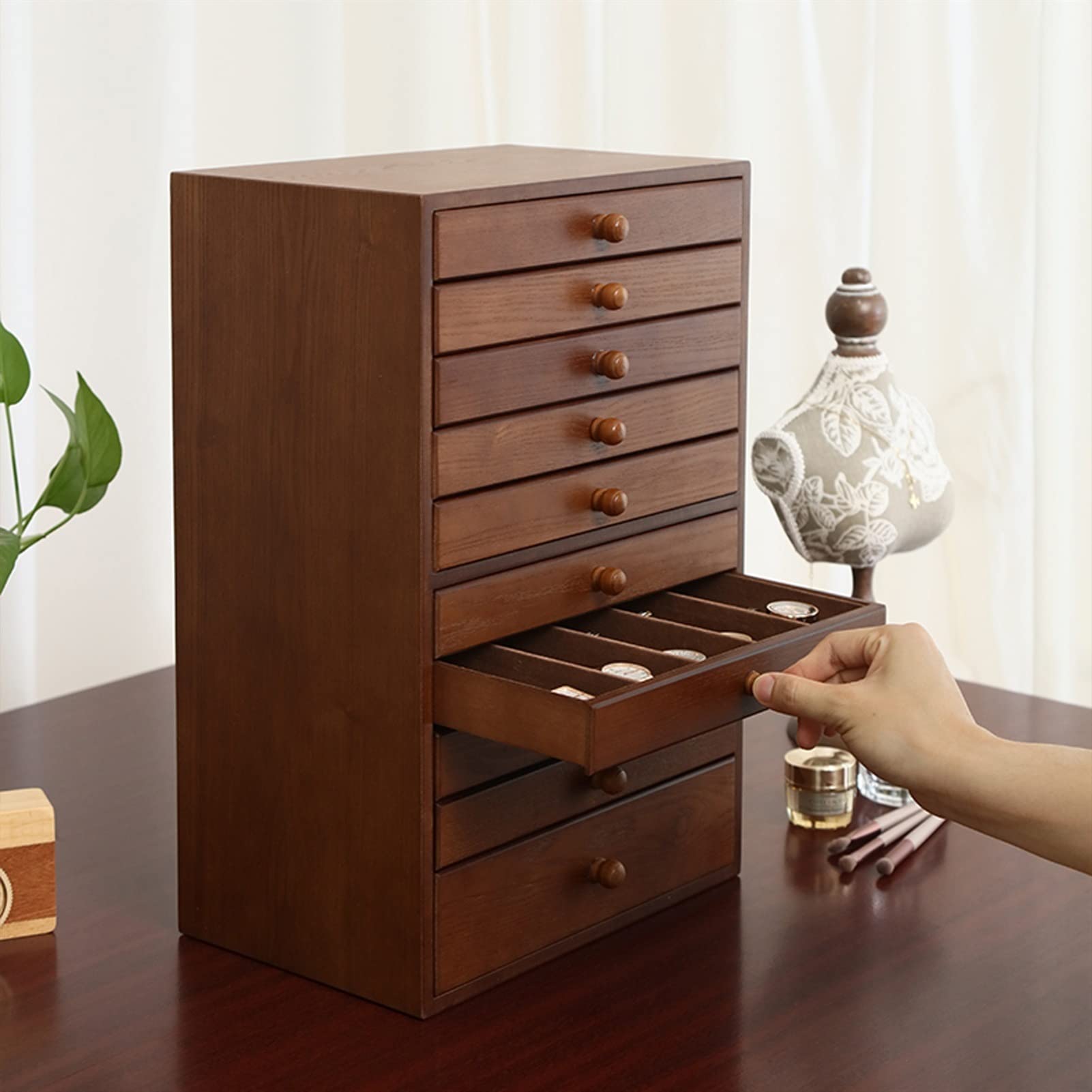 XBTGS Schmuckkästchen, extra große Holz-Schmuckschatulle für Damen, 10 Schubladen, Aufbewahrungsbox, Organizer, Behälter aus massivem Holz für Schmuck, Uhren, Halsketten, Ringe, Aufbewahrungsbox für