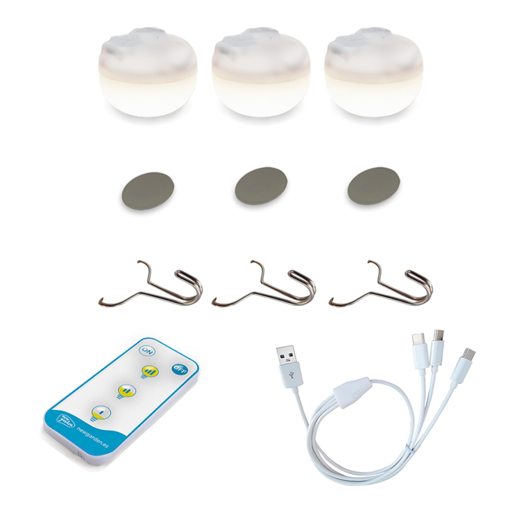 Newgarden Cherry Mini LED-Strahler tragbar wiederaufladbar 3 Stück Weiß