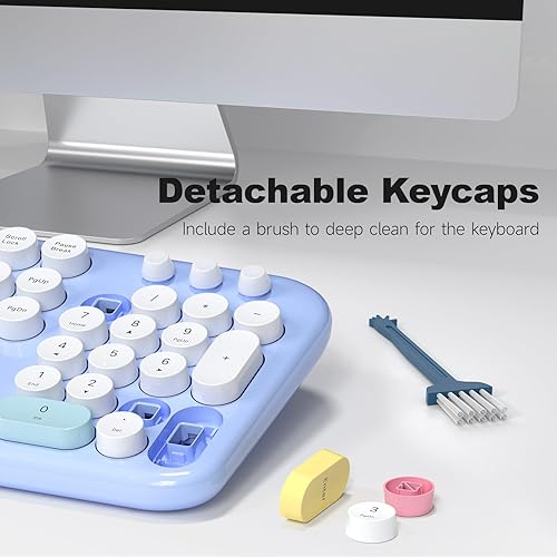 Miniatura 2 de Combo de teclado y mouse inalámbricos retro, teclado de máquina de escribir de oficina de tamaño completo con teclas redondas coloridas, mouse