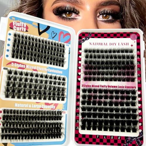 Fluffy Lash Clusters Thick 80/100D Volume Eyelash Clusters 10-20mm Wispy Individual Lashes D Curl Cluster Eyelash Extensions DIY Lash Extension for Beginner (JMSMix4-1)