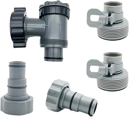 SHUVUUIA 8 adaptadores de manguera de piscina 4 adaptadores de manguera de piscina de 1 14 a 1 12 y 4 conectores de bomba de piscina sobre el suelo