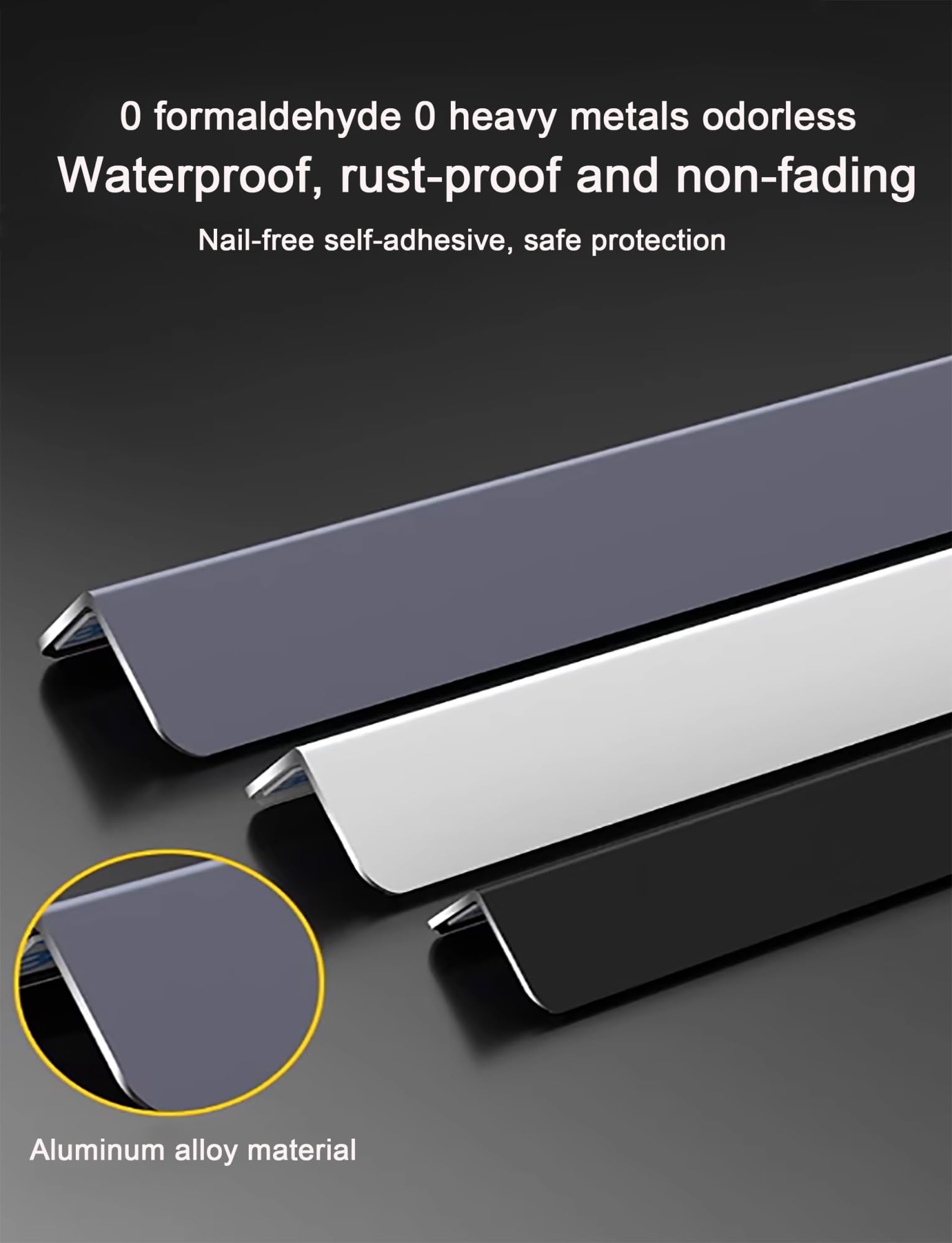 Ochraniacz narożników ze stopu aluminium - szerokość 1,5 cm, pogrubiony samoprzylepnym podkładem do ścian, mebli i schodów(Black,80cm)