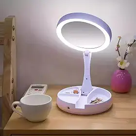 Espelho Facial de Camarim Led Articulável Com Aumento 10x para Maquiagem Barbear Portátil Retrátil Duas Faces