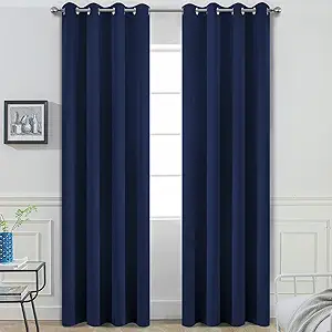 Yakamok Blackout Grommet Curtain Set, Thermal Insulated Light Blocking Window Drapery Bedroom/Living Room, Navy Blue Color, Set of 2, W52 x L96