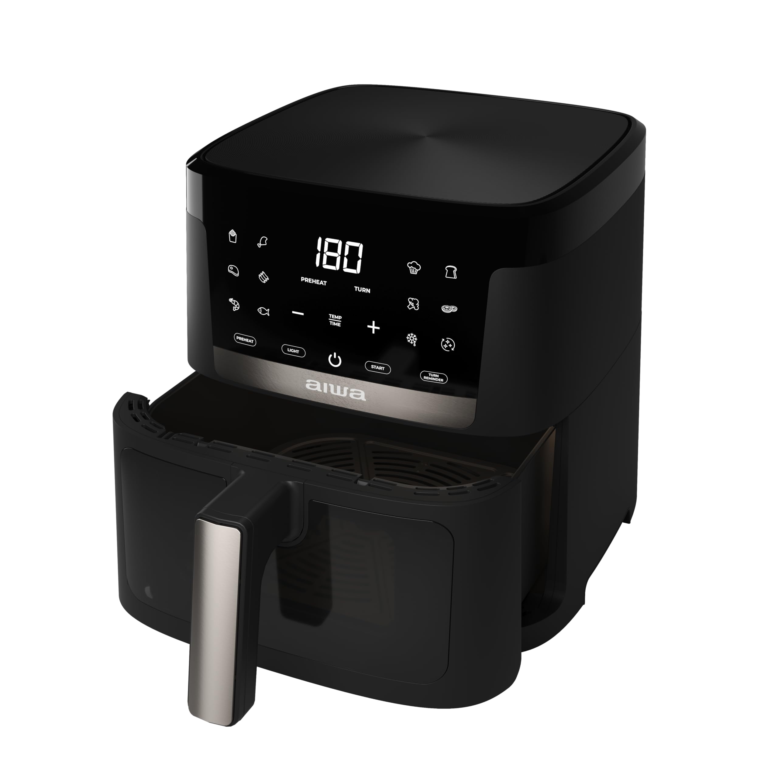Aiwa Chukuma AFR-7000 Freidora de Aire 7 L, 1800 W, Control Digital, 12 Programas, Autolimpieza, Ventana Visible, Acero Inoxidable/Plástico. Color: Negro