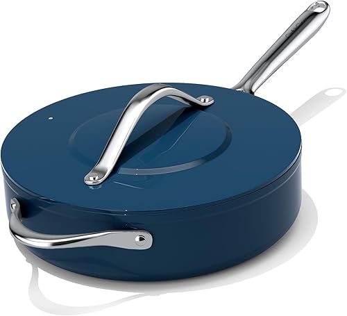 Sartén antiadherente de cerámica con tapa (4.5 cuartos de galón, 11 pulgadas), sartén profunda para todas las estufas, sartén no tóxica, sin