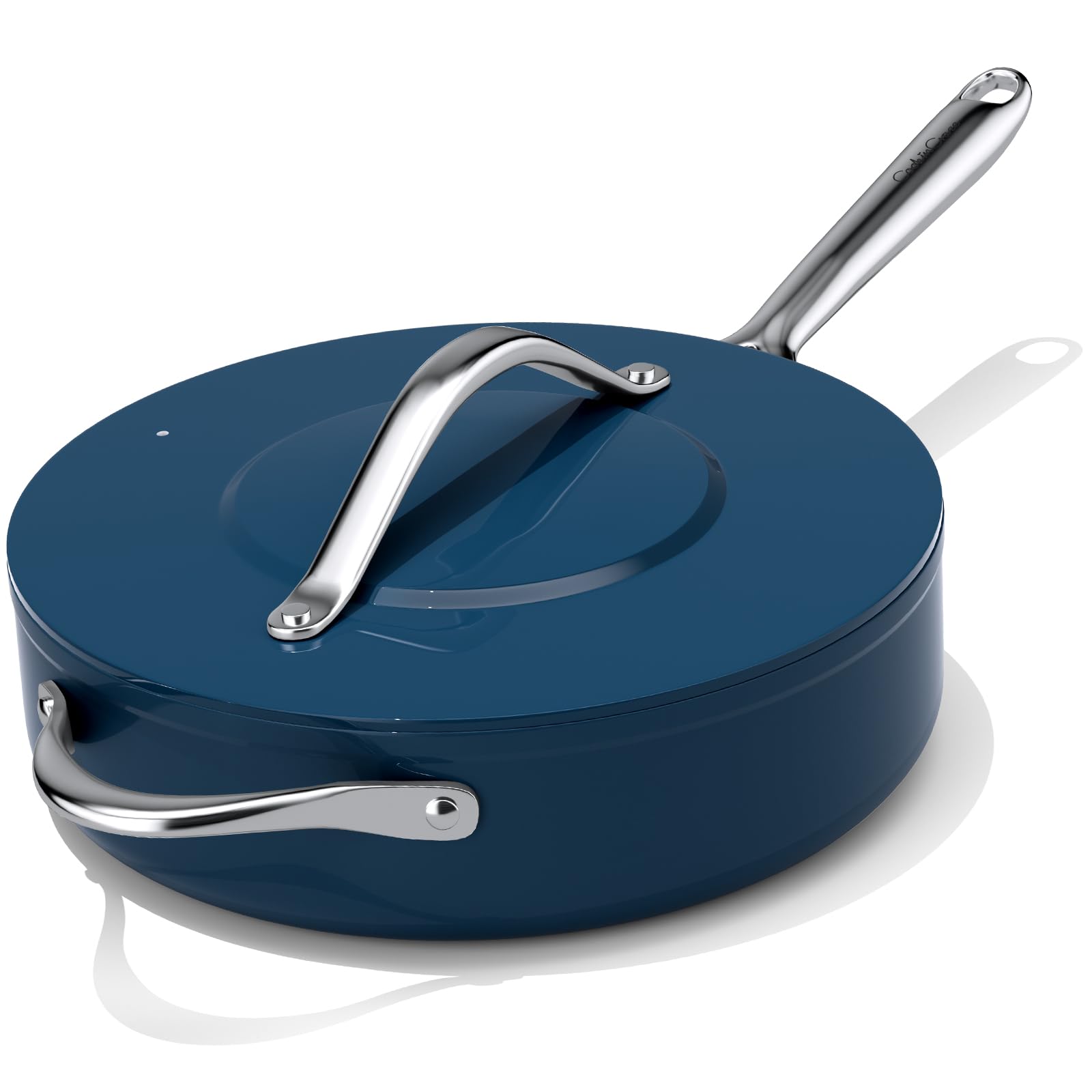nonstick ceramic sauté pan w/lid (4.5 qt, 11") deep frying pan for all cooktops non toxic skillet ptfe/pfoa/pfas free, even heat distribution stainless steel stay-cool handle, navy blue