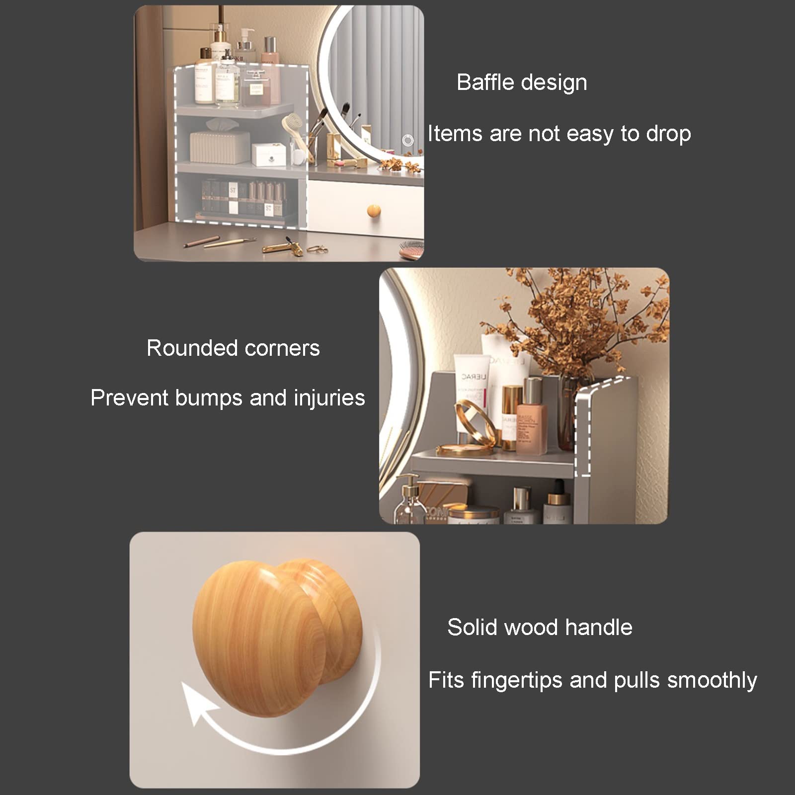 Amazon｜化粧台デスクセット、3色調節可能なタッチライト付き化粧台