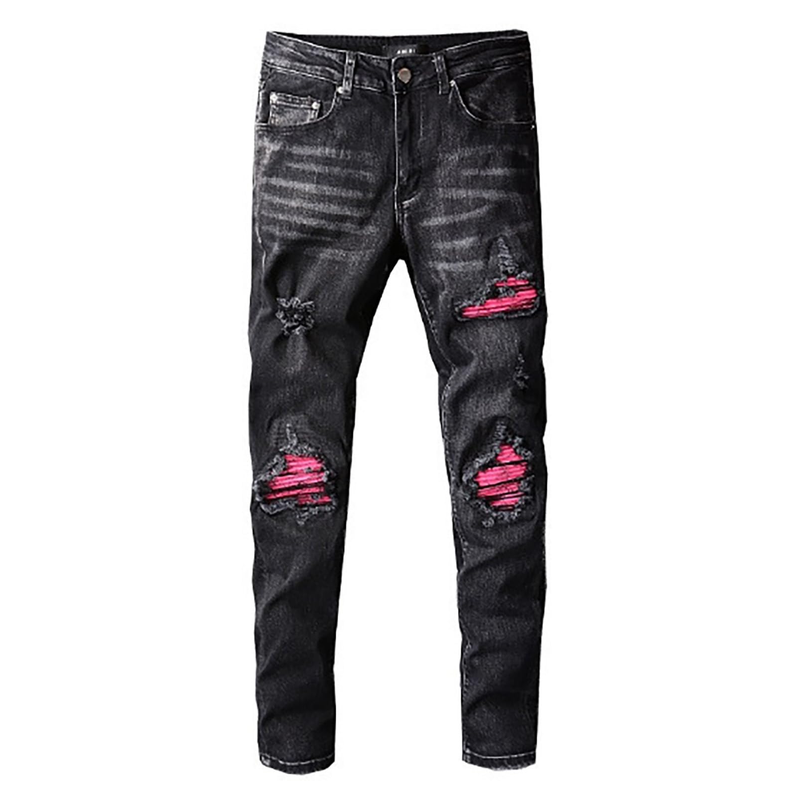 Jeans Da Uomo Strappati, Pantaloni Di Jeans Da Uomo Gamba Dritta Strappato Elasticizzati Pantaloni Uomo Elegante Casual Skinny Blu Jeans Uomo Estivi Jeans Leggeri Moda Versatile Per Tutte Le Occasioni