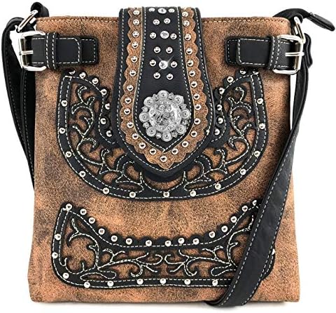 Zelris New Western Albino Western Floral Buckle Conceal Carry Women Crossbody Messenger Purse (Brown)