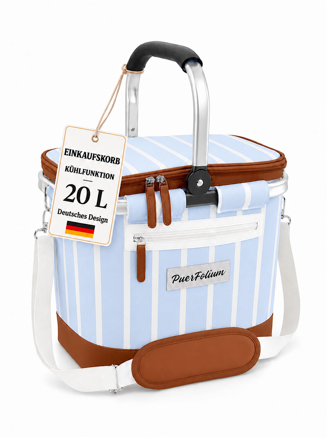 Borsa termica da 20 l, pieghevole, isolata, termica, con chiusura lampo, cestino da picnic rimovibile, in alluminio, per la spesa, picnic, colore blu