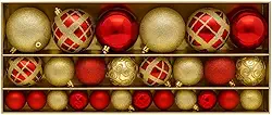 38 Bolas de Natal Decoração Árvore Premium Luxo Feitos a mão (Vermelho e Dourado)