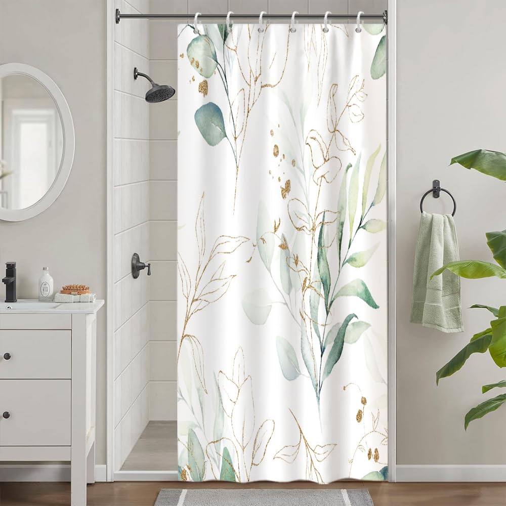 Cortina de Ducha de Hoja Eucalipto, Cortinas de Ducha Verde Oro Abstracto Planta Cortinas de Baño Antimoho Impermeable Lavable Tejido de Poliéster Cortina Ducha con 12 Ganchos 120x200cm — view 54