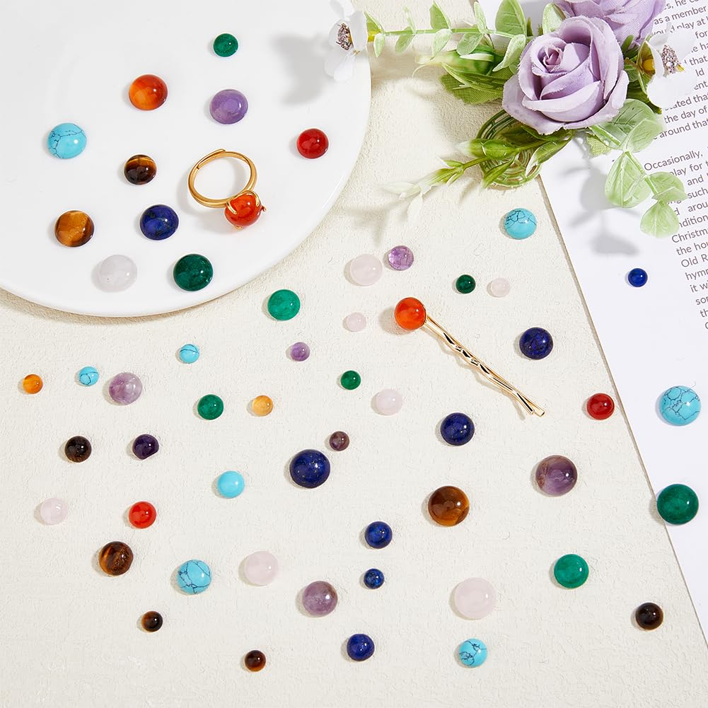 SUPERFINDINGS 56 pz 7 colori Cabochon Naturale Pietra Preziosa 4 dimensioni Semicircolare Cupola Pietra di Quarzo con Retro Piatto Pietra Senza Foro per La Creazione di Gioielli Fai Da Te