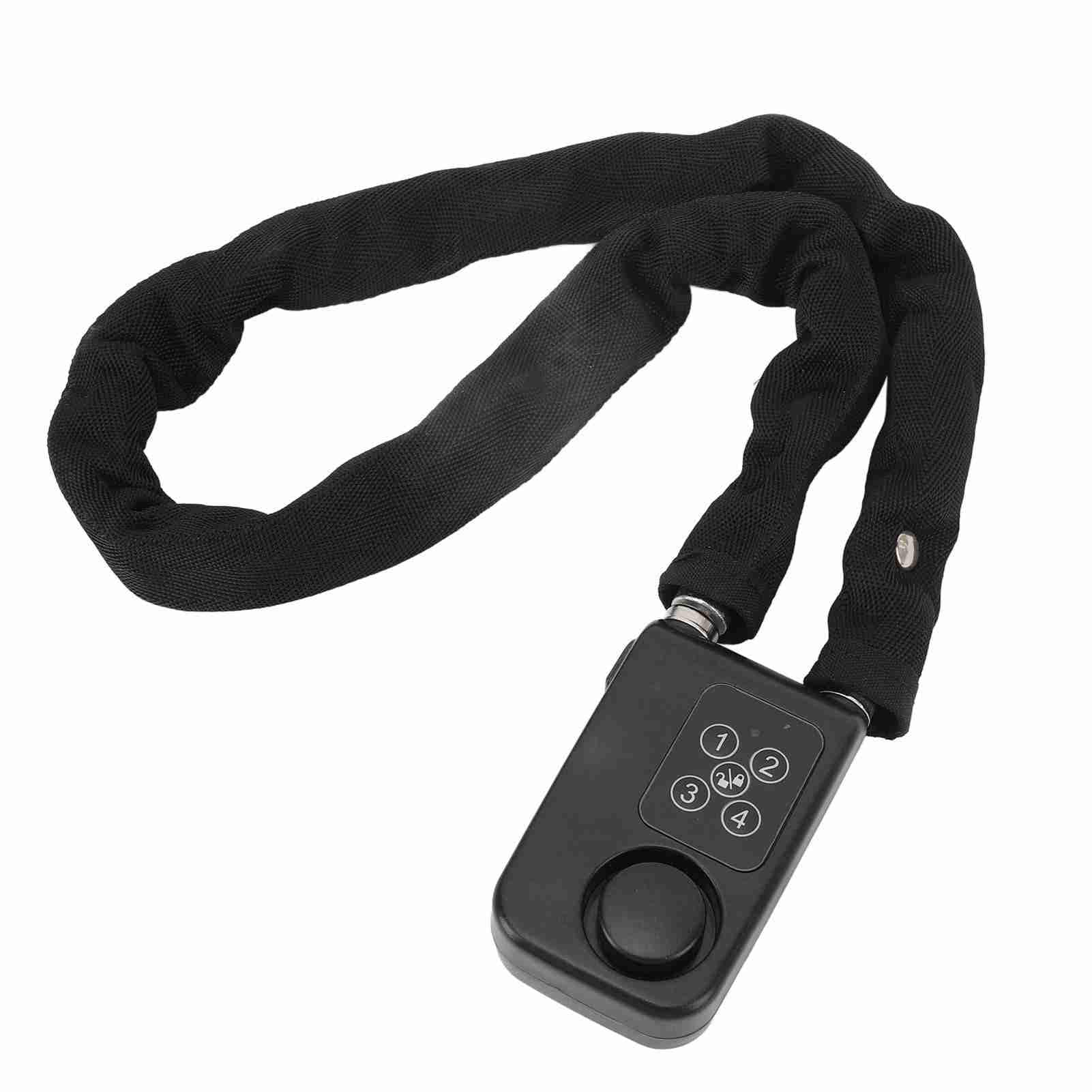 Ausla Serrure de Chaîne de Vélo sans clé, Serrure Antivol en Acier Inoxydable avec Alarme 110dB, Alerte de Vibration, pour Vélos Motos (BLACK)