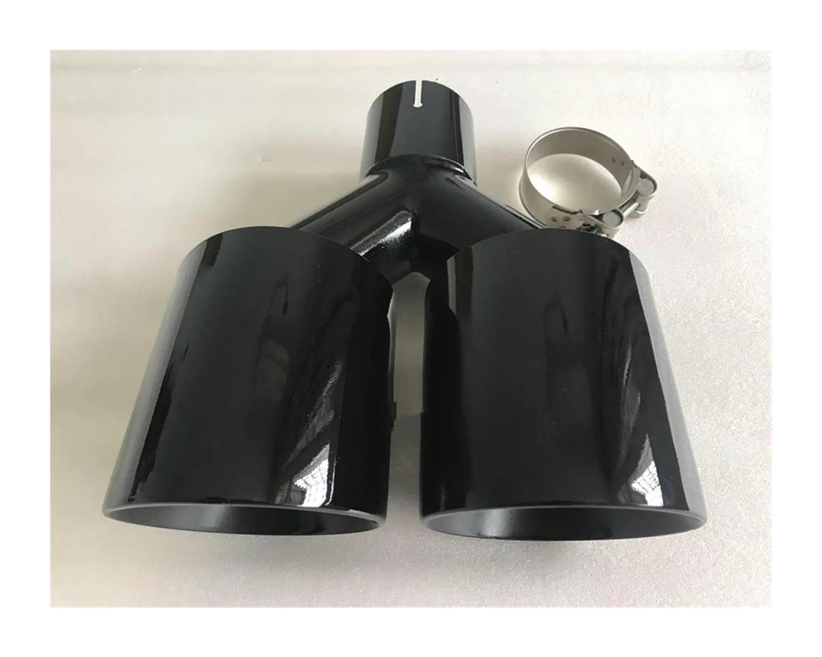 Terminale di Scarico Doppio Universale Obliquo in Acciaio Inox Nero per Auto (Ingresso 63 mm, Uscita 76 mm)