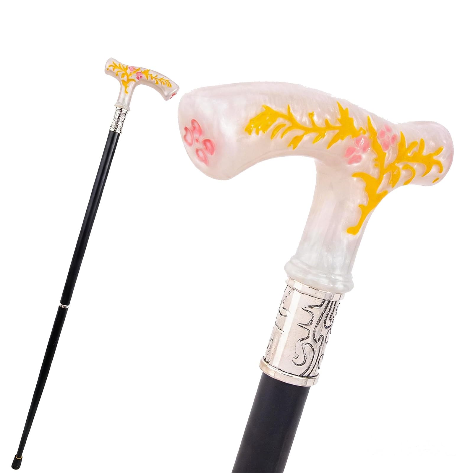 Bastón de Resina con Diseño de Árbol y Flores, Bastón Decorativo | 93 Cm, Elegante Para Caballeros, Bastón De Moda Para Cosplay, Antideslizante, Mango Ergonómico(Color4)