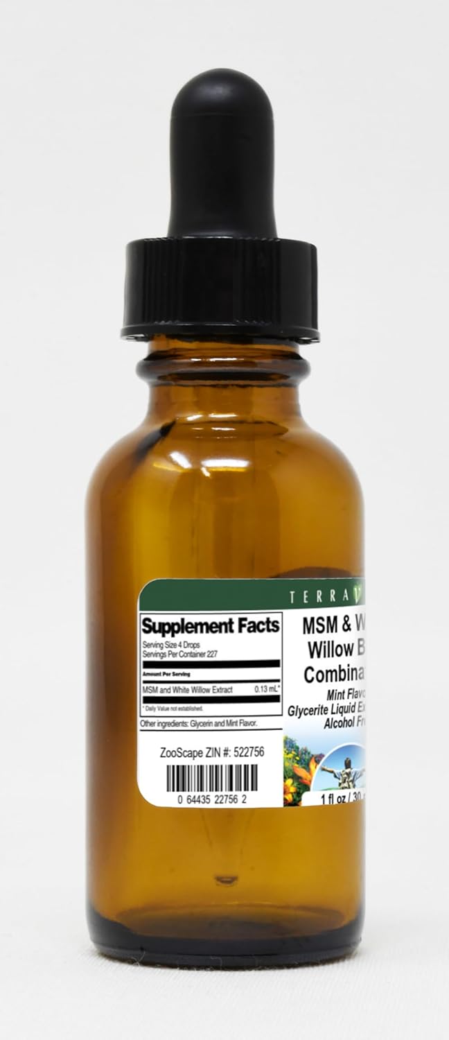 MSM & White Willow Bark Combination Glycerite Liquid Extract (1:5) - Mint Flavored (1 oz, ZIN: 522756) - 3 Pack