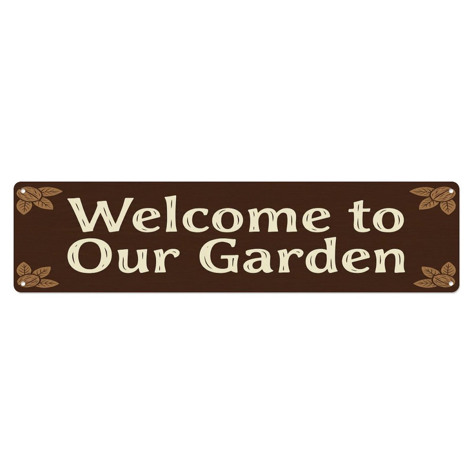 Vintage Welcome to Our Garden Walnut Metal Tin Sign
