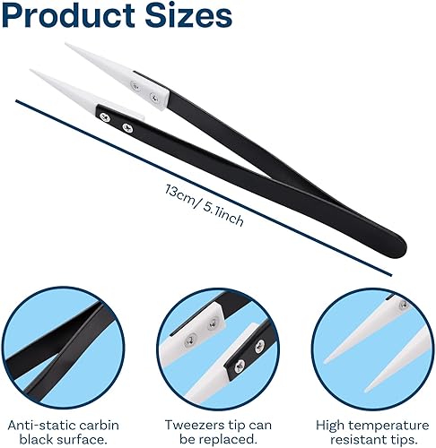 Vista 12 de MMOBIEL Pinzas de soldadura de punta de cerámica resistentes al calor 1600c/3000F para reparación de electrónica, joyas, computadora, trabajos