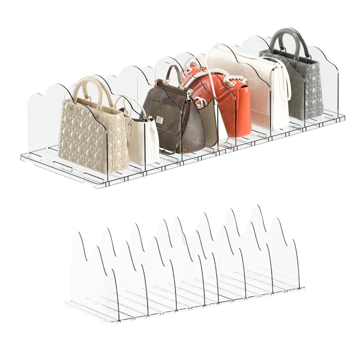 Lokaluo Clear Purse Storage Organizers for Closet 8pcs Adjustable Shelf Divider for Closet Organization Acrylic Handbag Shelf Dividers Bookshelf Separator Storage Organizers for House Office
