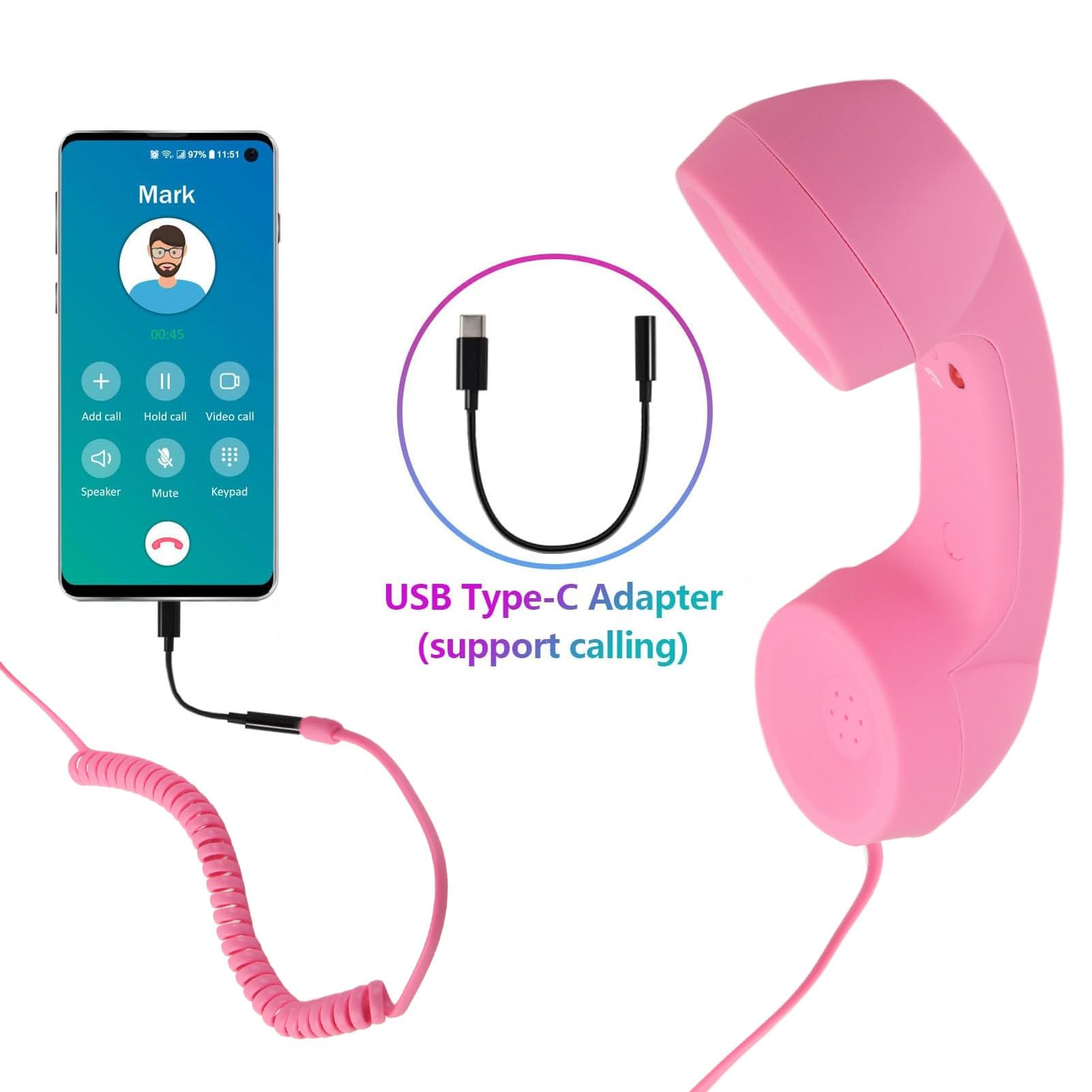 Słuchawka Telefoniczna w Stylu Retro ze słuchawką Telefonu Komórkowego 3,5 Mm, słuchawką USB do Telefonów Komórkowych, Głośnikiem i Mikrofonem o Dużej Głośności