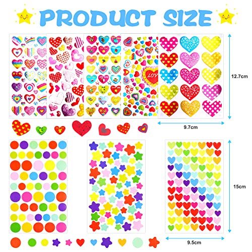 OSDUE 1814 PCS Star Stickers for Kids, 27 Sheets Assorted Coloured Stars Mini Teacher Reward Stickers Scrapbook Stars for Arts Crafts, Heart and Star Papeterie Stickers - Gifts for Christmas Decor