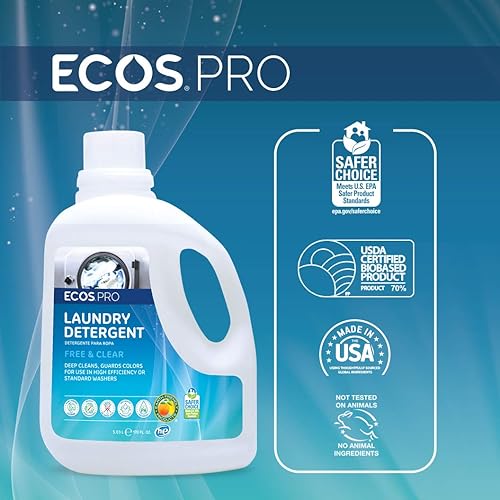 Miniatura 3 de ECOS PRO - Detergente líquido para ropa, 2 unidades, libre y transparente, concentrado e ideal para uso comercial e industrial y jabón líquido de