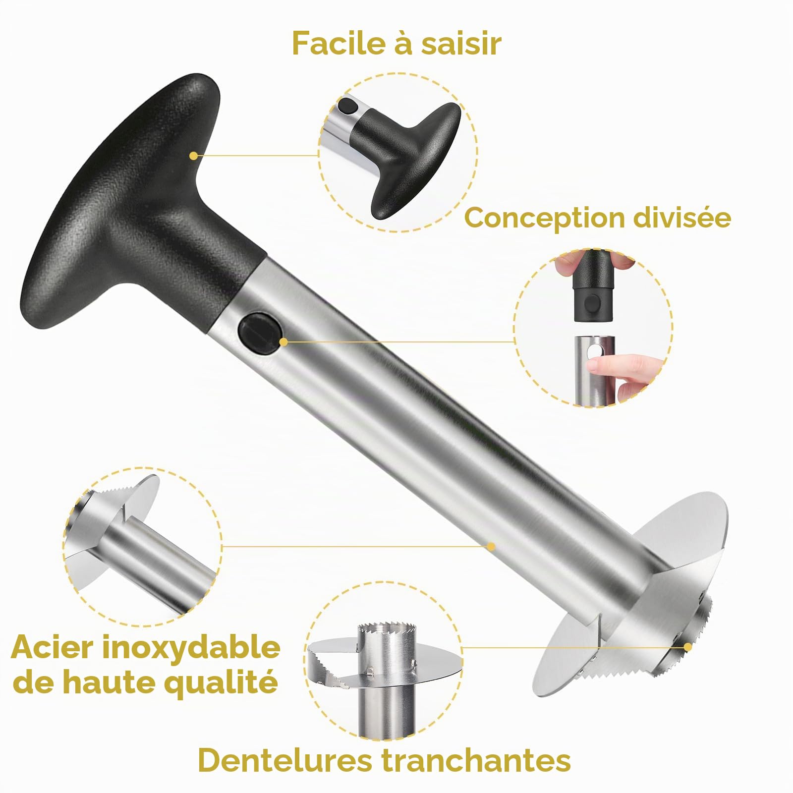 Newness Decoupe anana, Éplucheur et Trancheur Ananas en Acier Inoxydable, Lame Améliorée, Renforcée et Plus Épaisse, Corer pour la Maison et la Cuisine