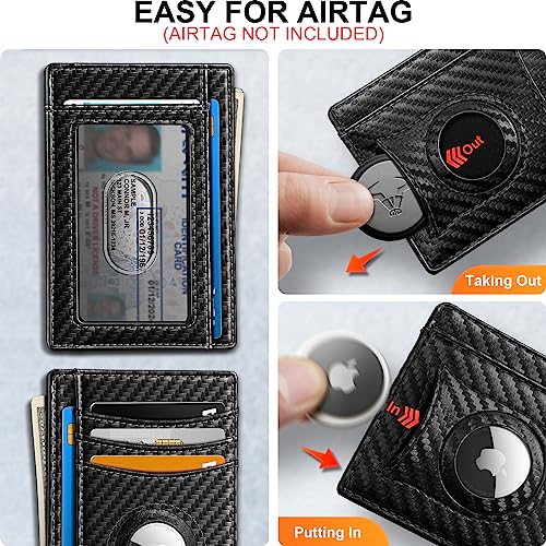 Slim Wallet Airtag No-hole,Mens Smart Minimalist Wallet Card Holder 7cards Compatible for Apple Airtag,RFID Blocking3