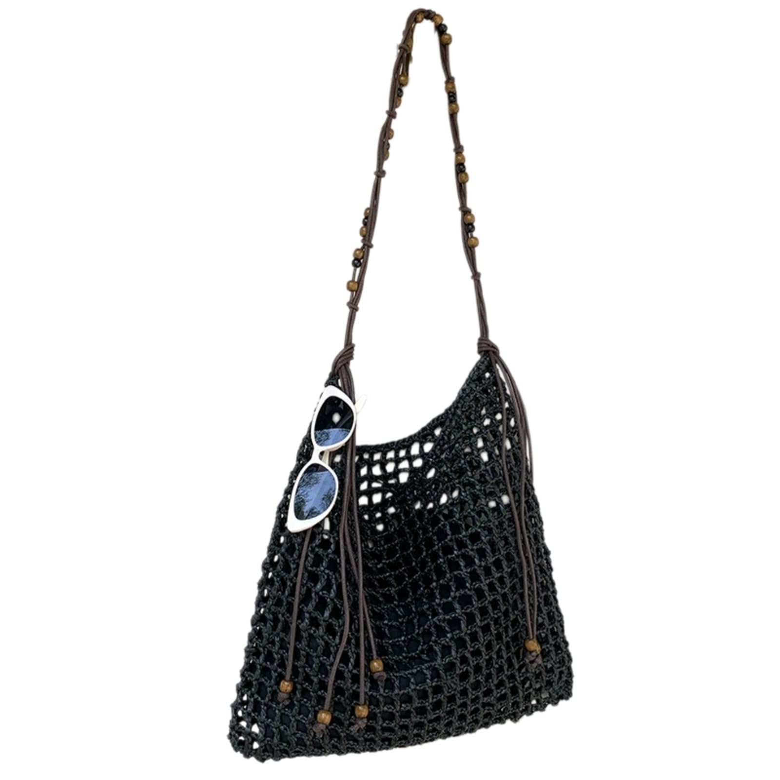Beauty Case Borsa A Spalla Retro Elegante per Vacanze Estive di Grande capacità-Black