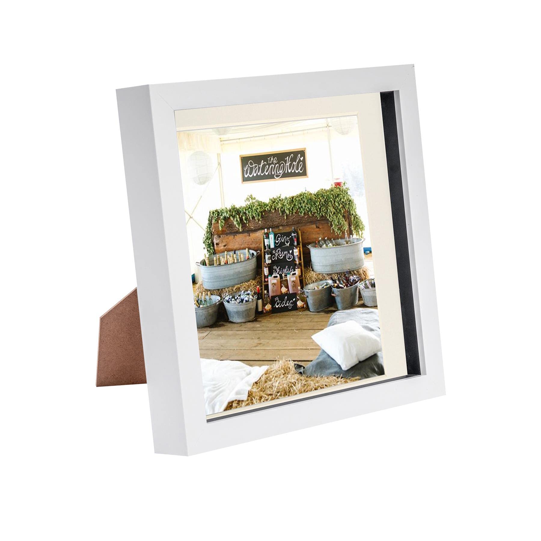 Nicola Spring Off-White 8 X 8 3D Shadow Box Photo Frame - Craft Display Picture Frame With 6 X 6 Mount - Glass Aperture - White/Ivory