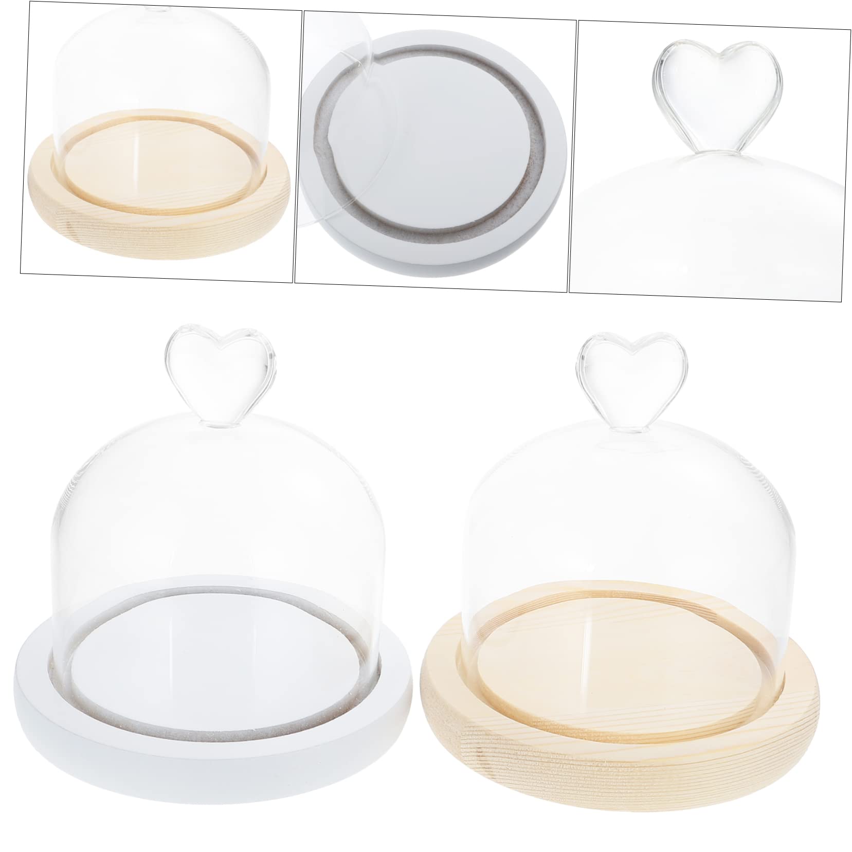 Homoyoyo 2 Stück Glasdome mit Holzsockel Dekorativer Glaskuppel für Trockenblumen und Mikro Landschaften Tischdeko für Wohnzimmer Hochzeit Weihnachten und Besondere Anlässe