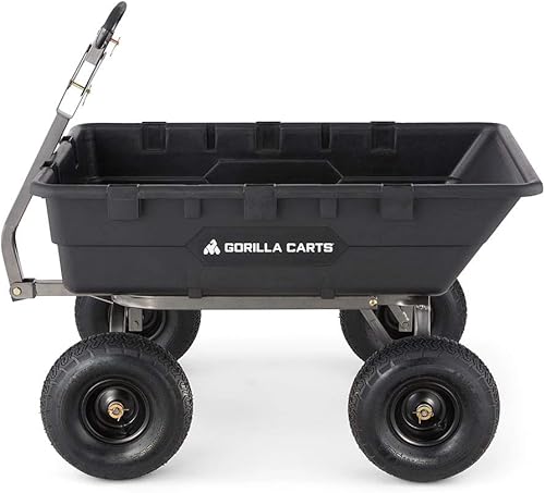 Miniatura 7 de Cargador de polivinílicio pesado Gorilla Carts con mango convertible, capacidad 1500 libras, negro.