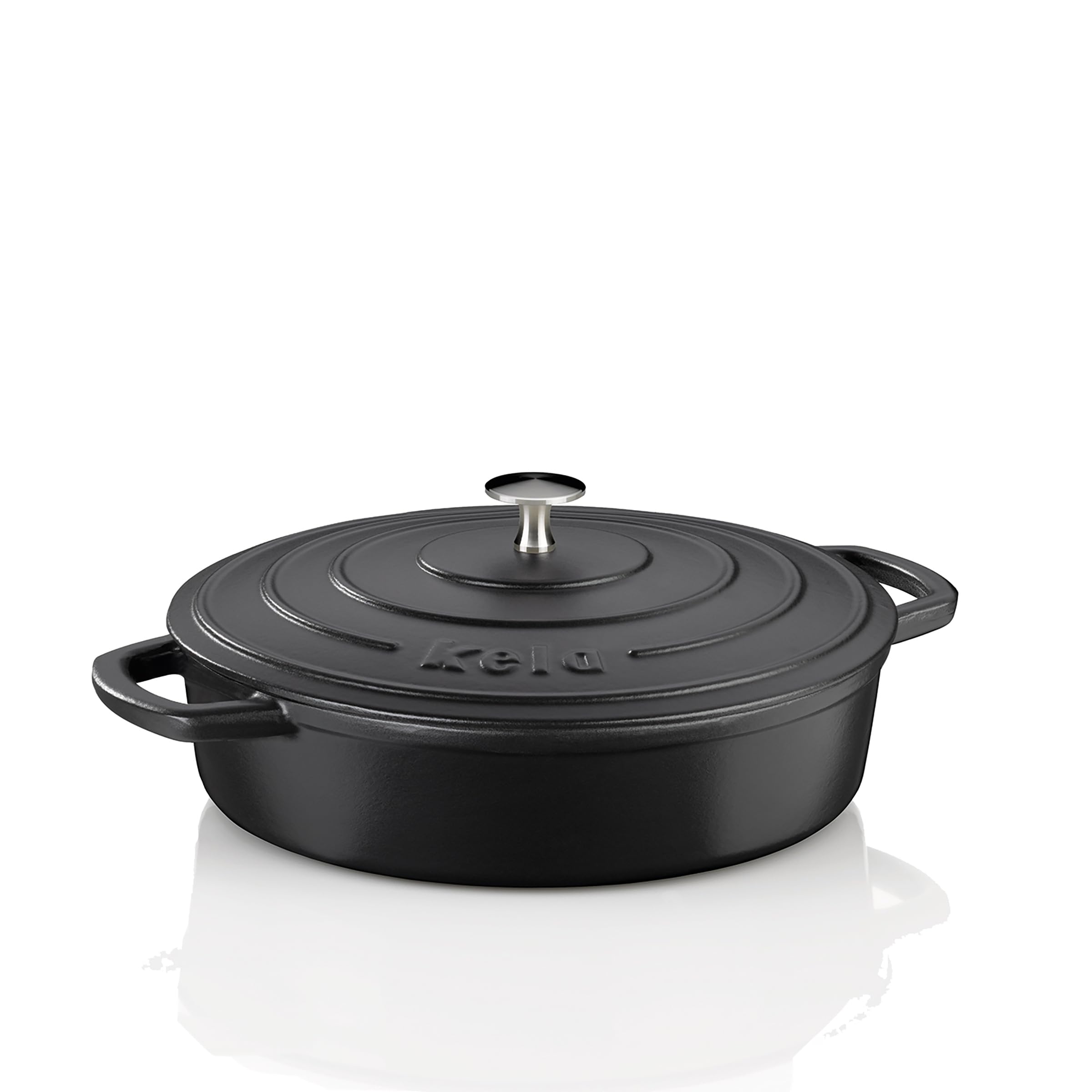 kela 12468 Casserole Dish with Lid, Cast Iron, High Heat Retention, Suitable for Induction Cookers, 3.2 L, Black, Round, Calido