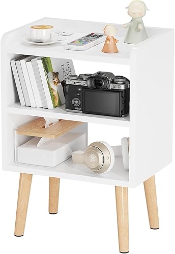 Miniatura 8 de LUCKNOCK Mesita de noche blanca, mesa auxiliar moderna con almacenamiento abierto, mesita de noche pequeña para espacios pequeños, sala de estar,