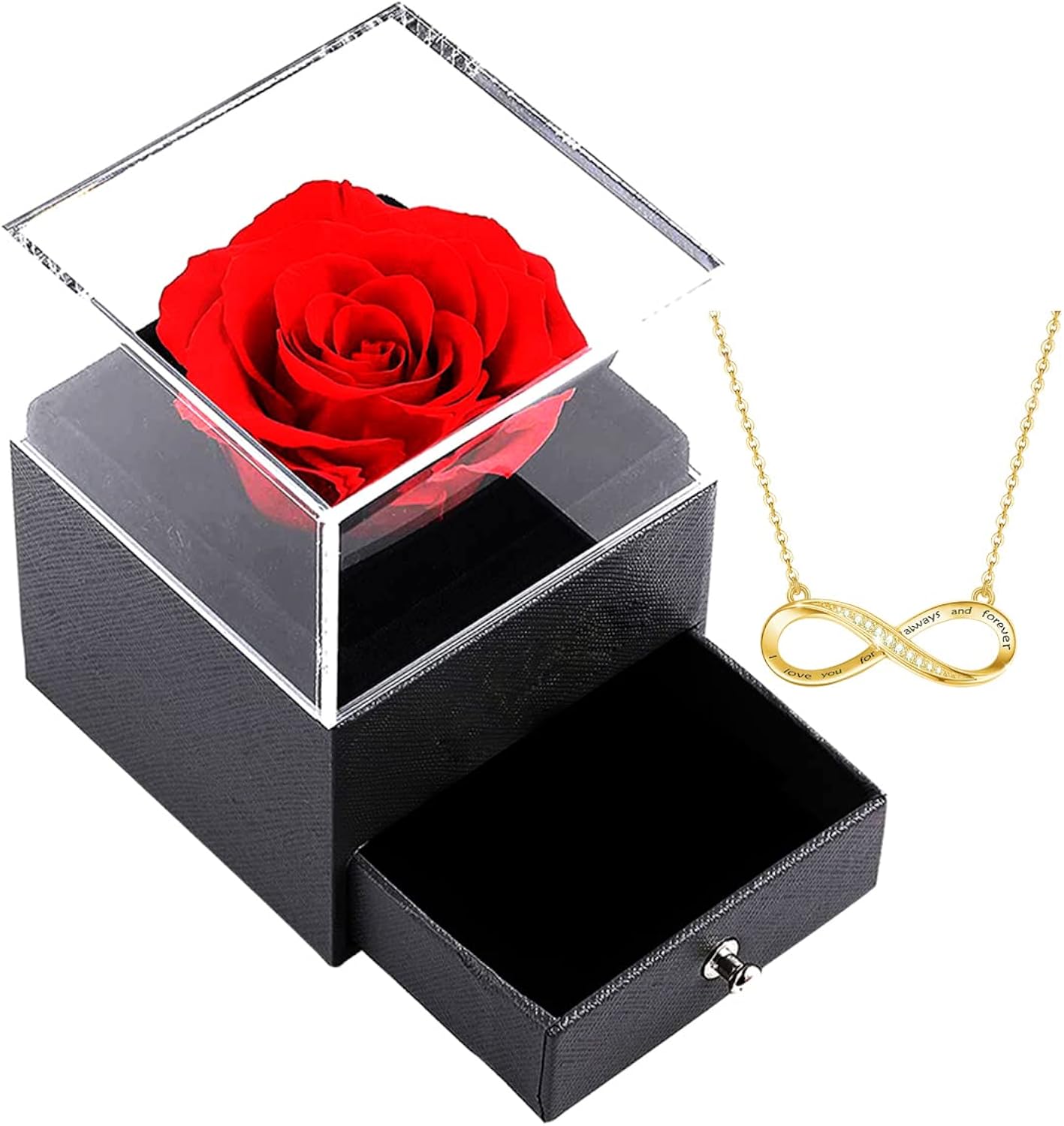Preserved Red Real Rose with S925 silver Necklace -Enchanted Rose Flower Gifts for Mom from Daughter Son on Mothers Day Birthday Presents for Mother Grandma Wife