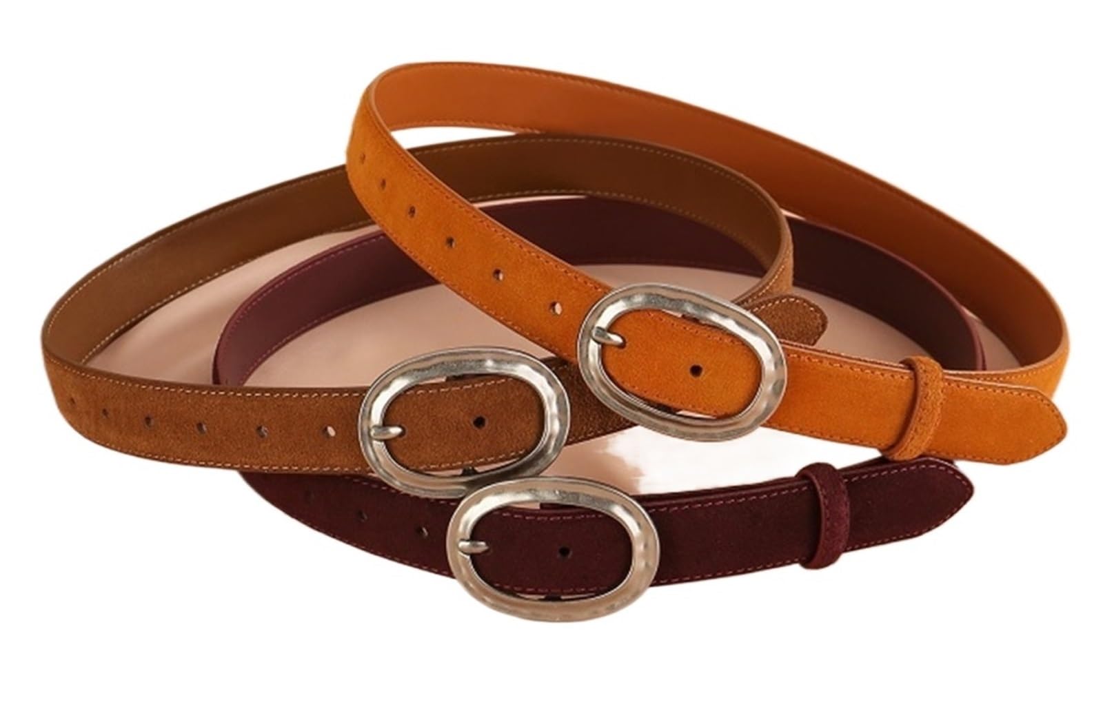 2 cinturones de cuero con hebilla para mujer, terciopelo de vaca esmerilado, versátil, decorativo, traje de mezclilla para mujer