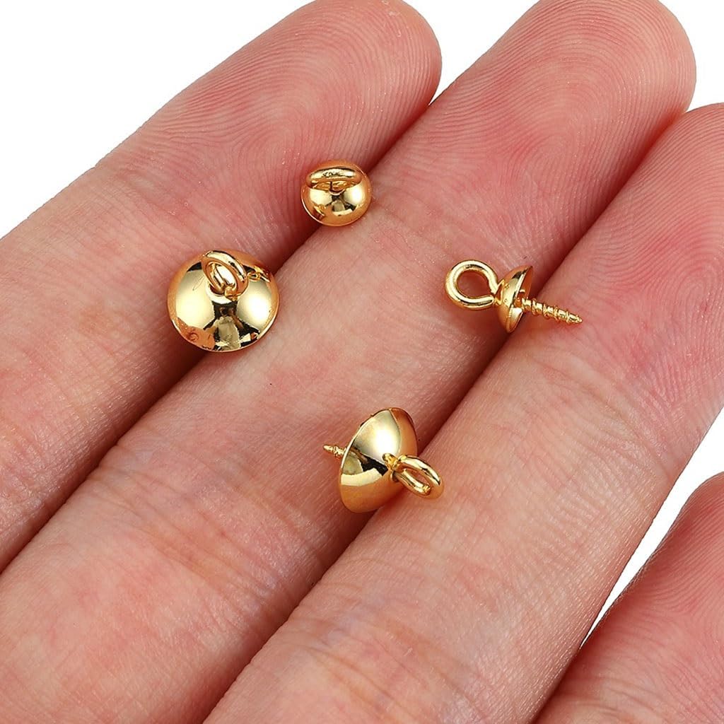 50pcs Gold Color Stainless Steel Screw Eye Pins Bail Top Drilled Beads End Caps Pendant Charms Connectors for DIY Jewelry Making(Gold Color,Cap 10mm)
