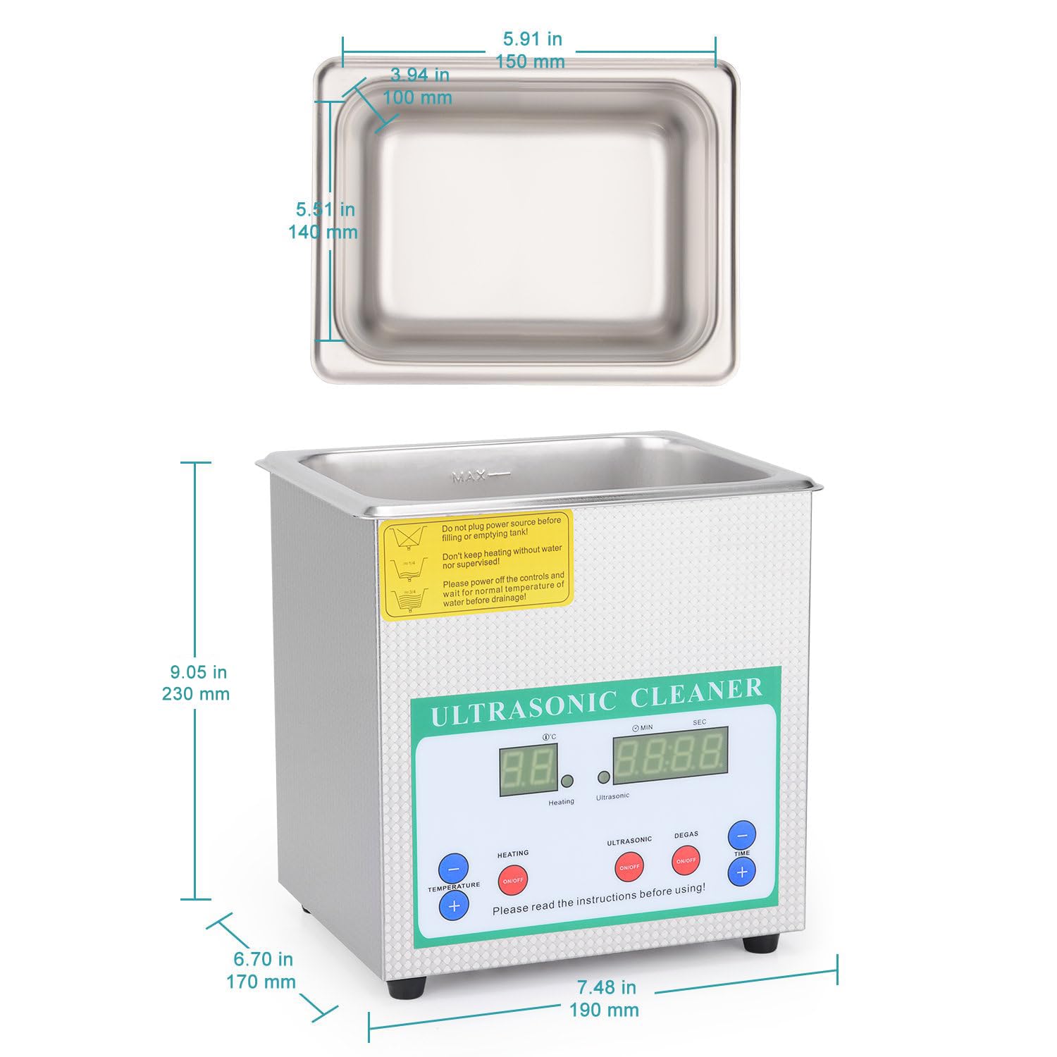 stonylab Ultraschallreiniger, Professioneller Allzweck-Ultraschallreiniger aus Rostfreiem Stahl mit Digitalanzeige-Timer und Wärmesteuerung für Labor 220V, 2L