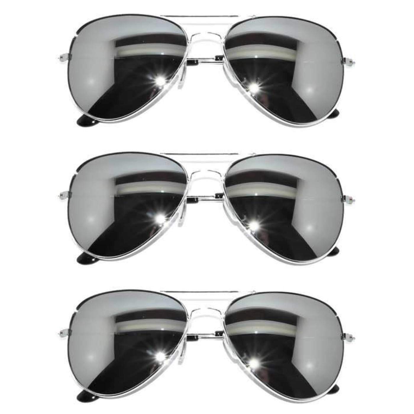 OWL Set of 3 Pack Aviator Style Sunglasses Colored Metal Frame Mirror Lens Smoke Lens