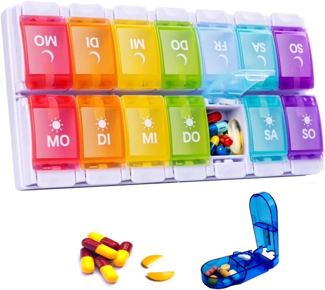 Faksonz Tablettenbox 7 Tage Morgens Abends, Medikamentenbox mit ...