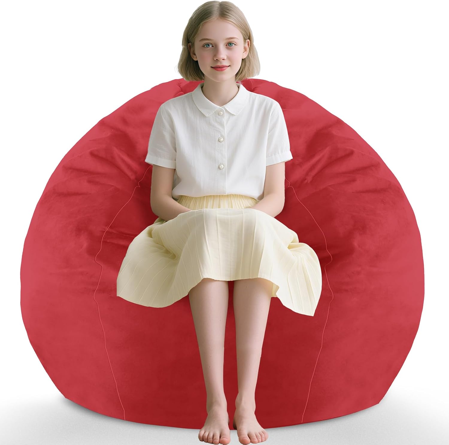 2ft bean bag chair, comfy bean bag chairs with memory foam filled, fluffy beanbag sofa with dutch velvet cover, teardrop beanbag chairs for living room, playroom - red 2ft-28"x28"x22" red