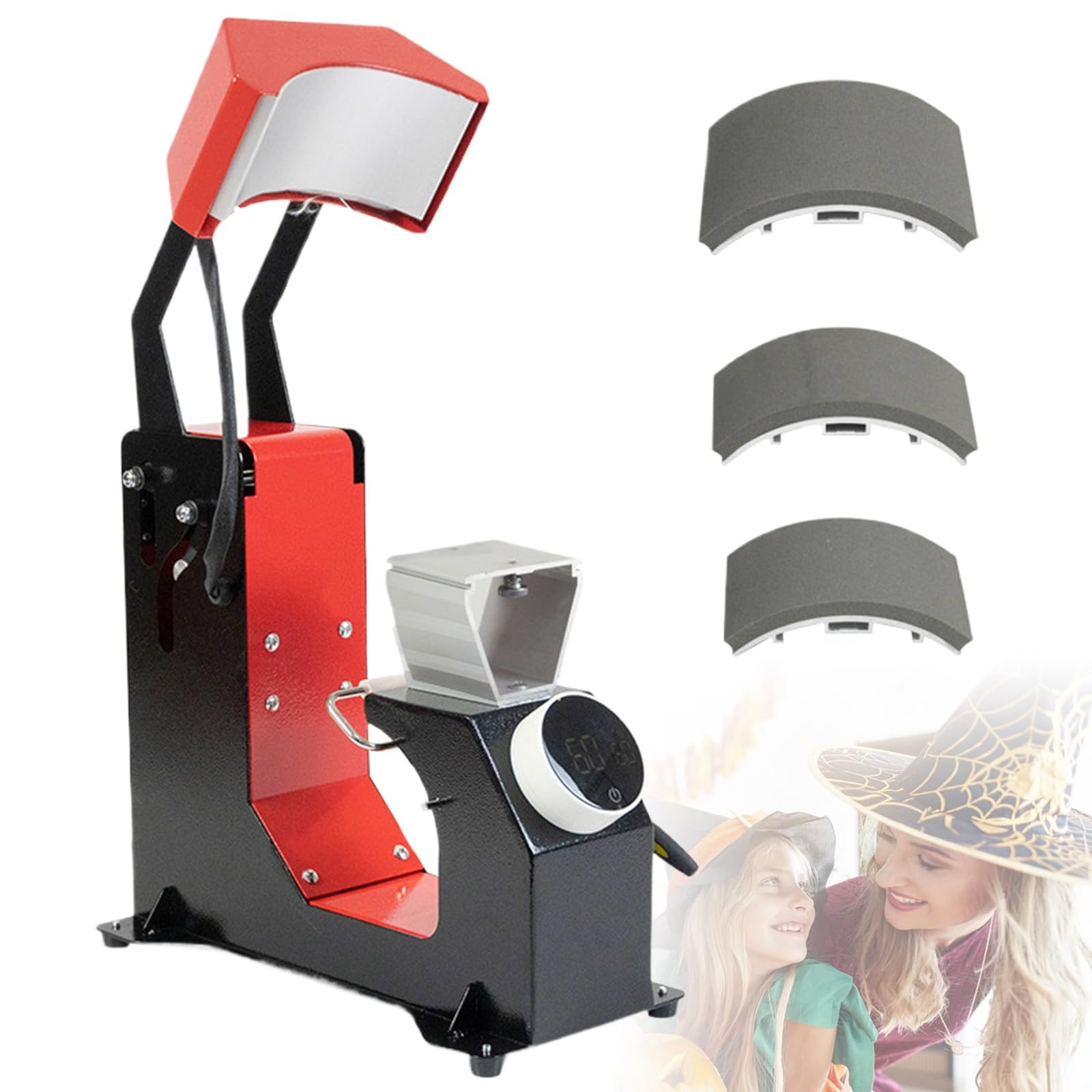 3-In-1 Auto Hat Heat Press Machine for Caps - Patterns/Letters, Hat Hot Stamping Machine with 3 Platens, Automatic Release & Press Knob-Style Digital Control Panel, No Crease