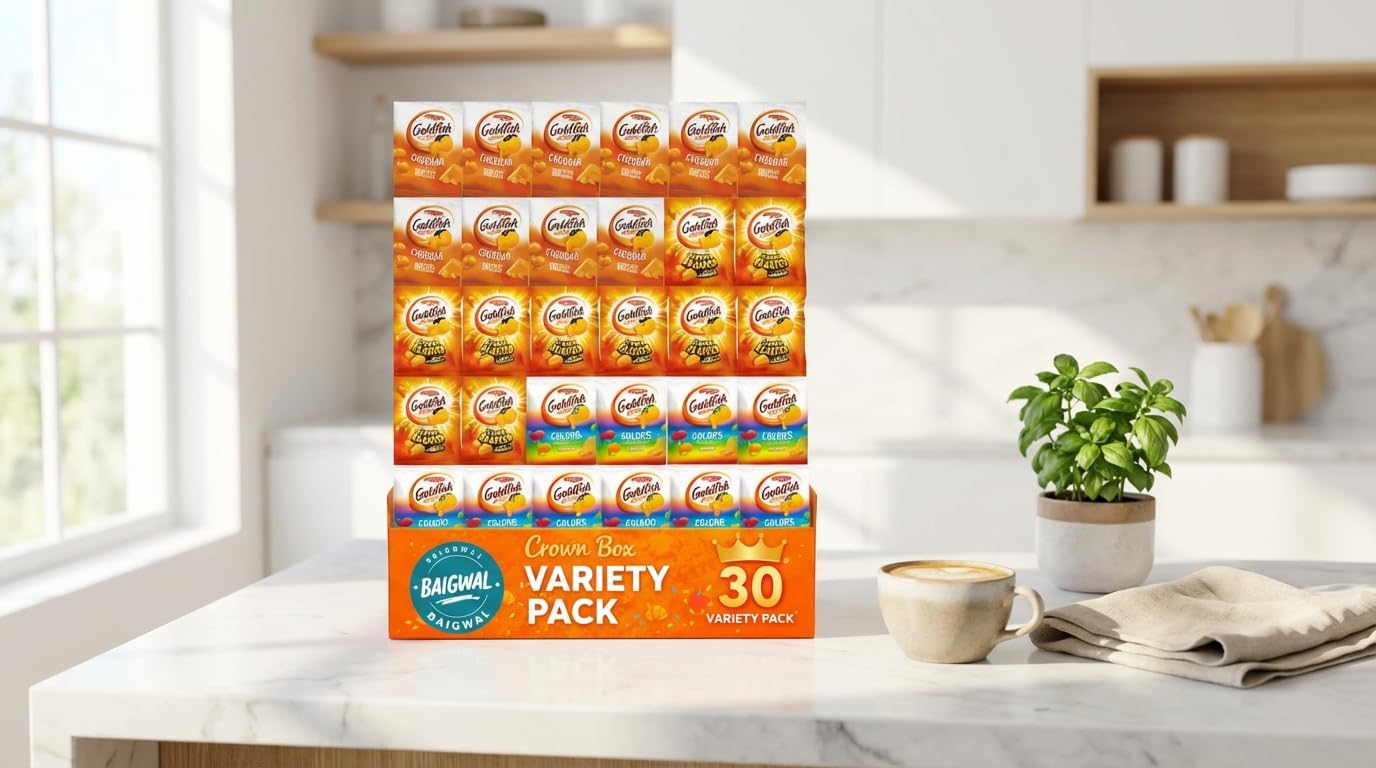 Variety Pack Gold-fish Crackers for Kids, Individual Bags, 30 Pouches, Bulk Snacks Assortment by Baigwal