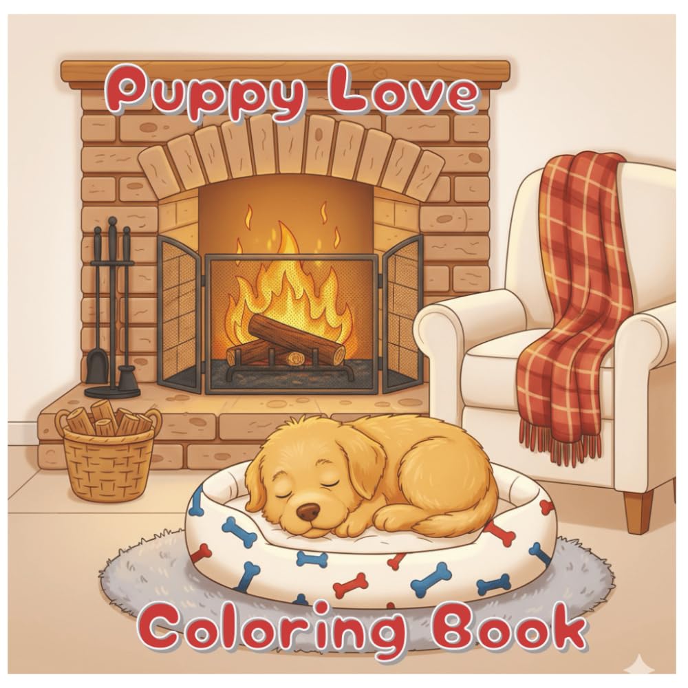 Puppy Love Coloring Book - Cute Puppies Dogs - Adorable coloring images - Playful puppies - Simple Coloring Pages